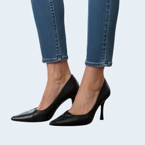 Marino Fabiani Designer Made in Italy Genuine Black Leather Pump Heels 38/US8
